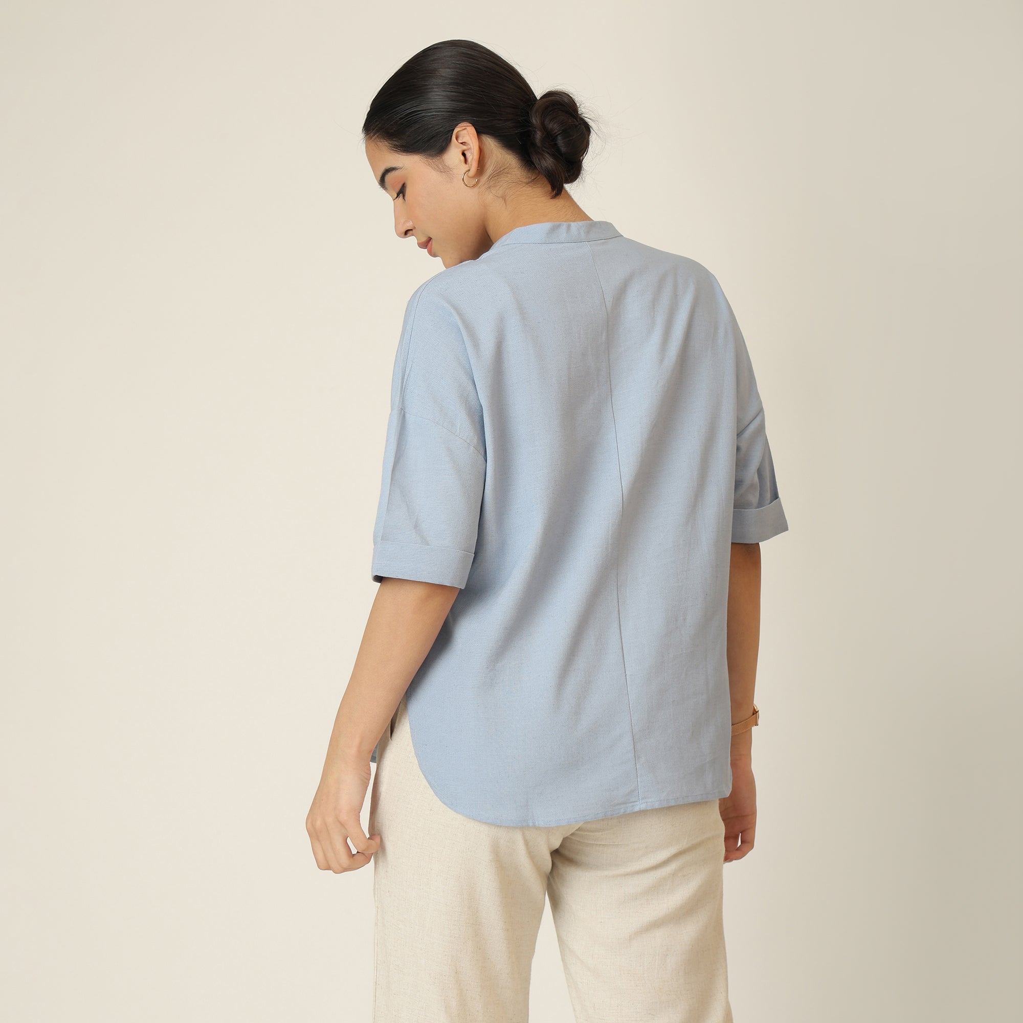 Cliff & Coast Set Of 2 - Kimono Sleeves Top & Pants - Dusty Blue & Beige