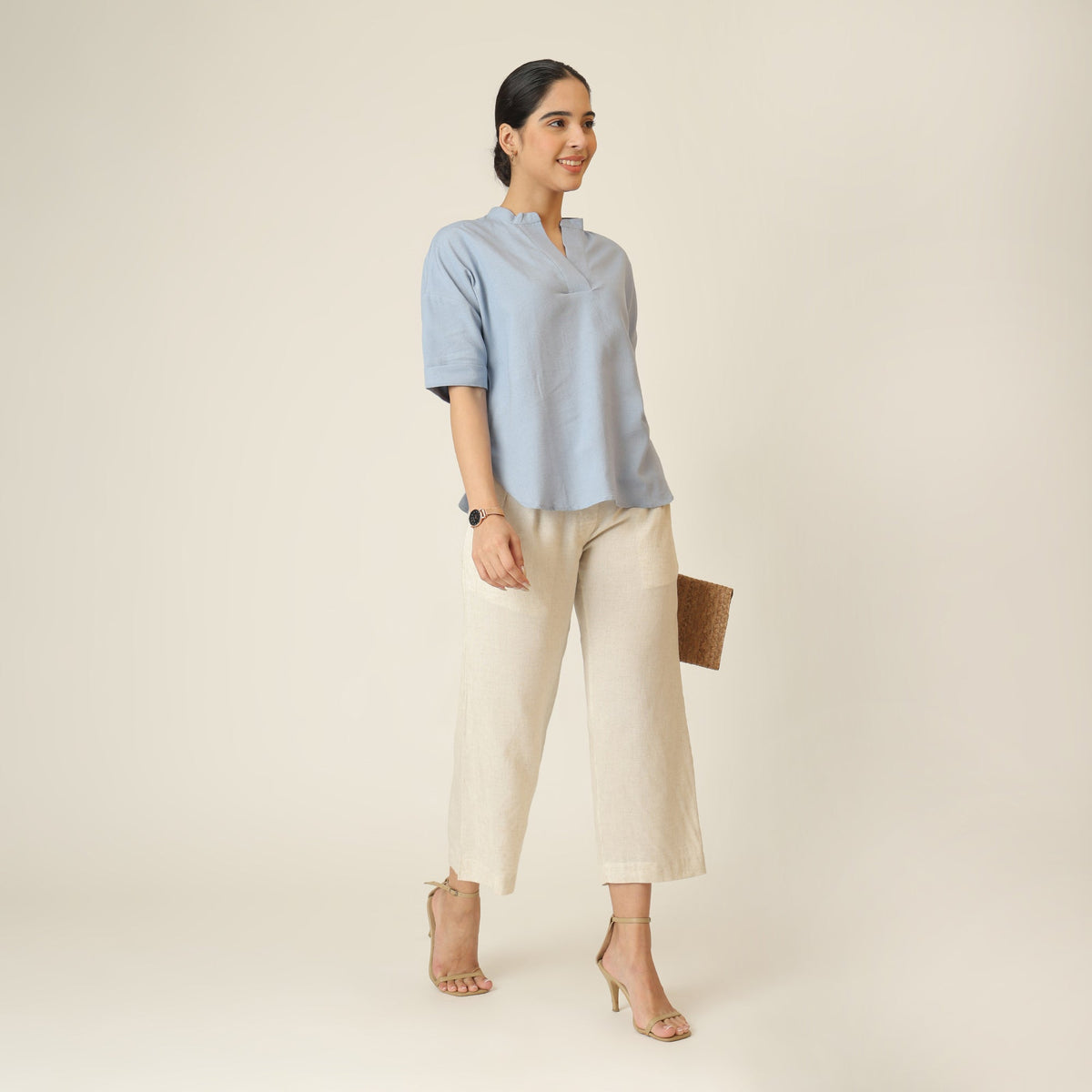 Cliff & Coast Set Of 2 - Kimono Sleeves Top & Pants - Dusty Blue & Beige