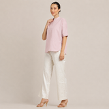 Cliff & Coast Set Of 2 - Kimono Sleeves Top & Pants - Pastel Pink & Ecru