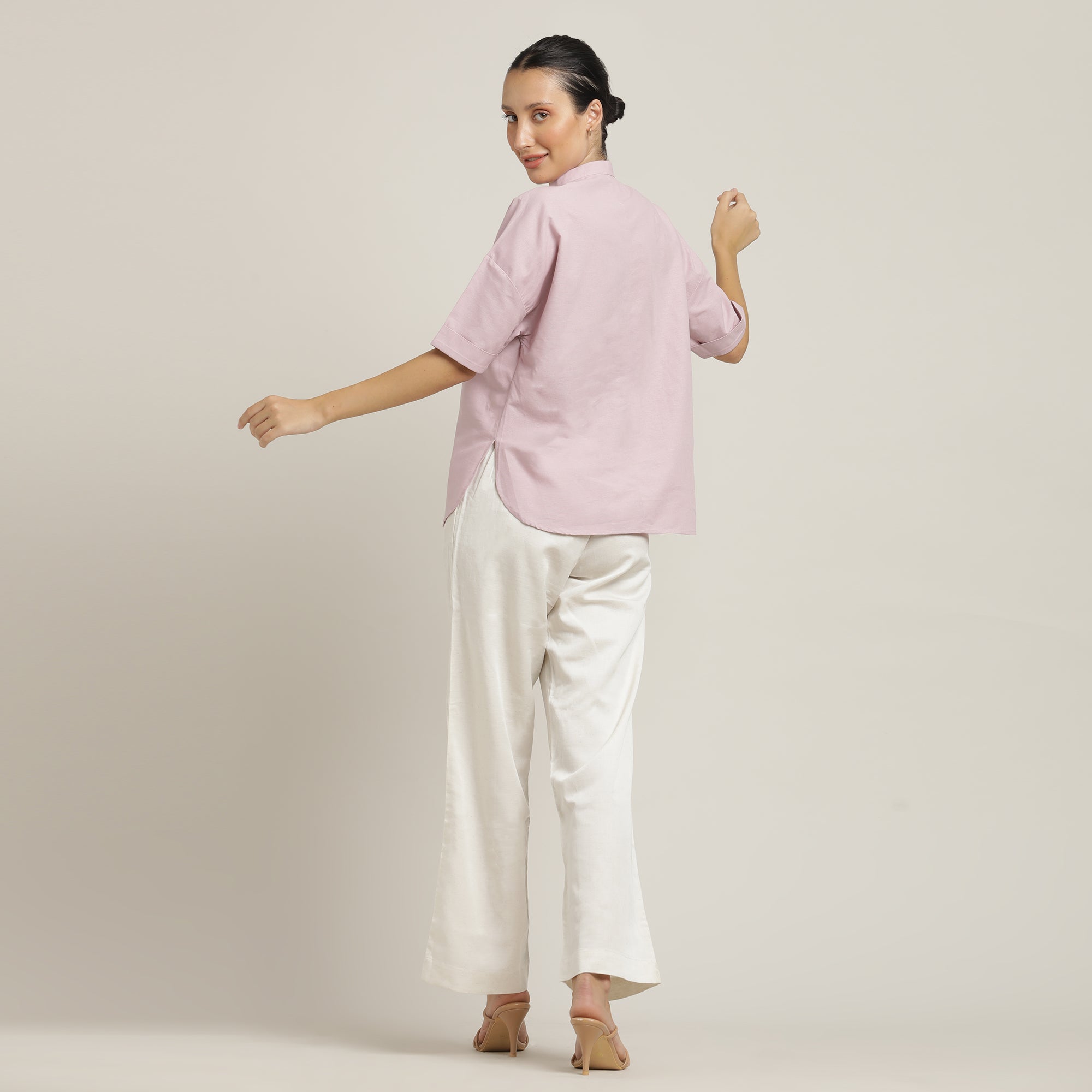 Cliff & Coast Set Of 2 - Kimono Sleeves Top & Pants - Pastel Pink & Ecru