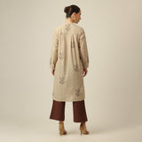 Pleated Tunic - Greige With Embroidery