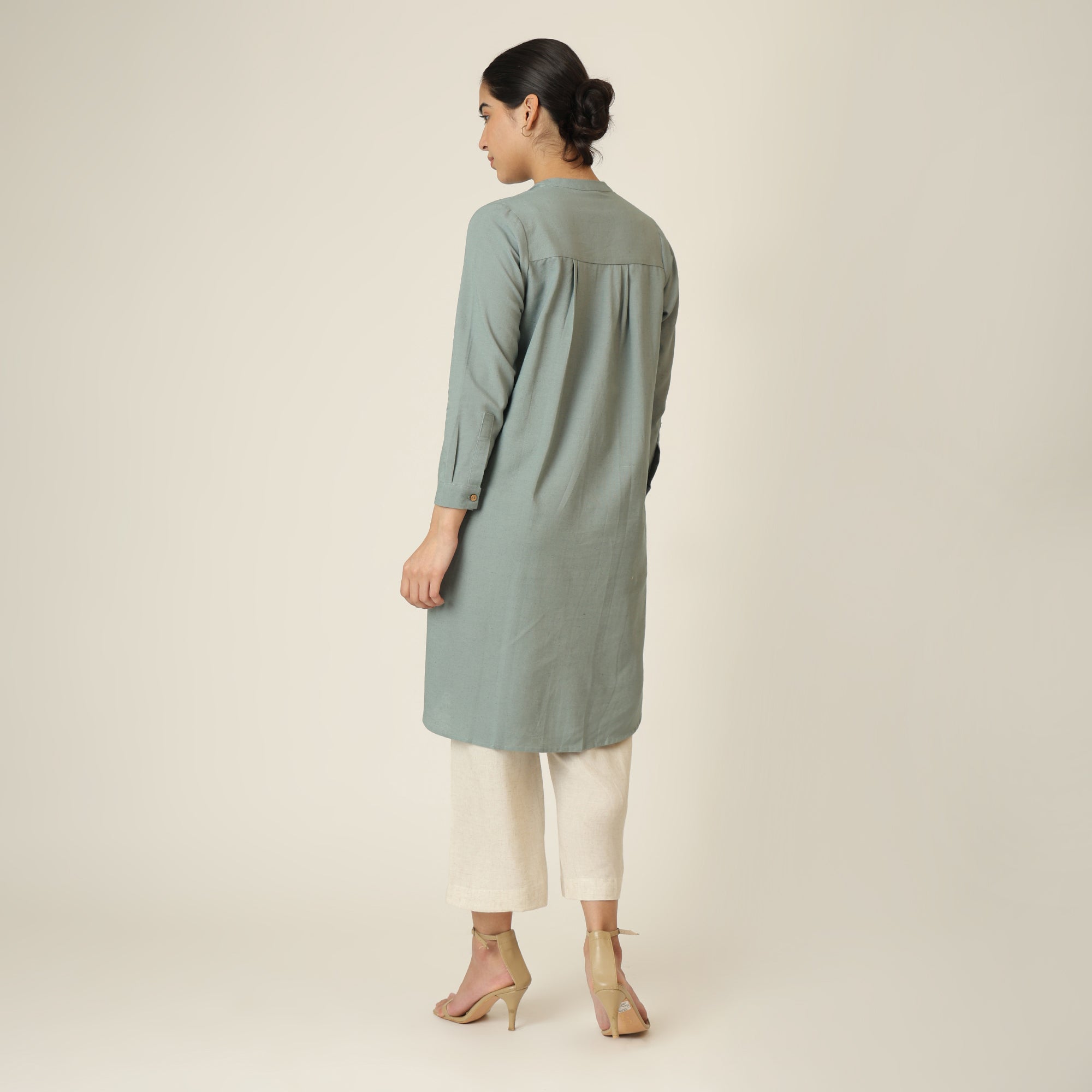 Sofia Set Of 2 - Pleated Tunic & Long-Leg Pants - Agave Green & Beige