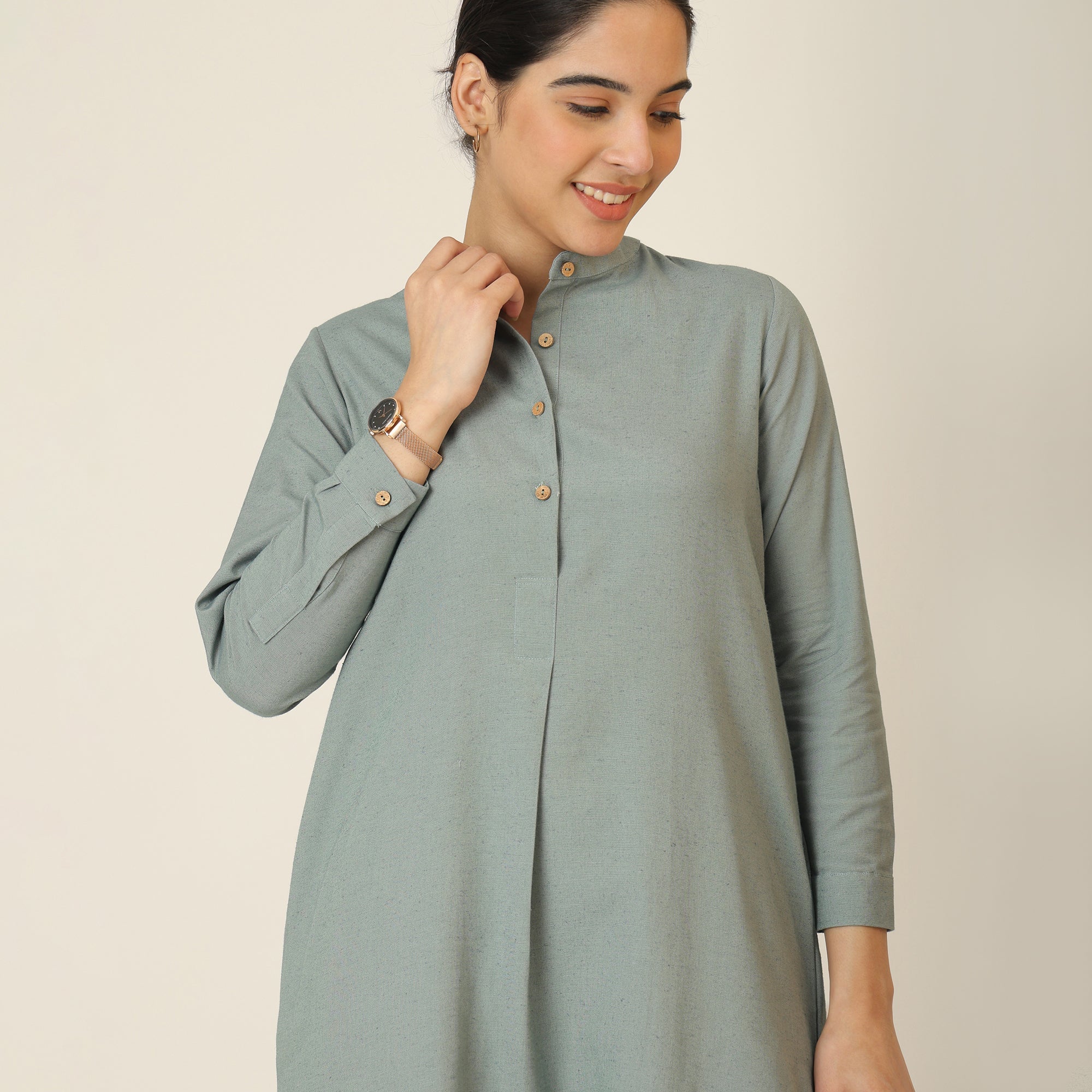 Sofia Set Of 2 - Pleated Tunic & Long-Leg Pants - Agave Green & Beige