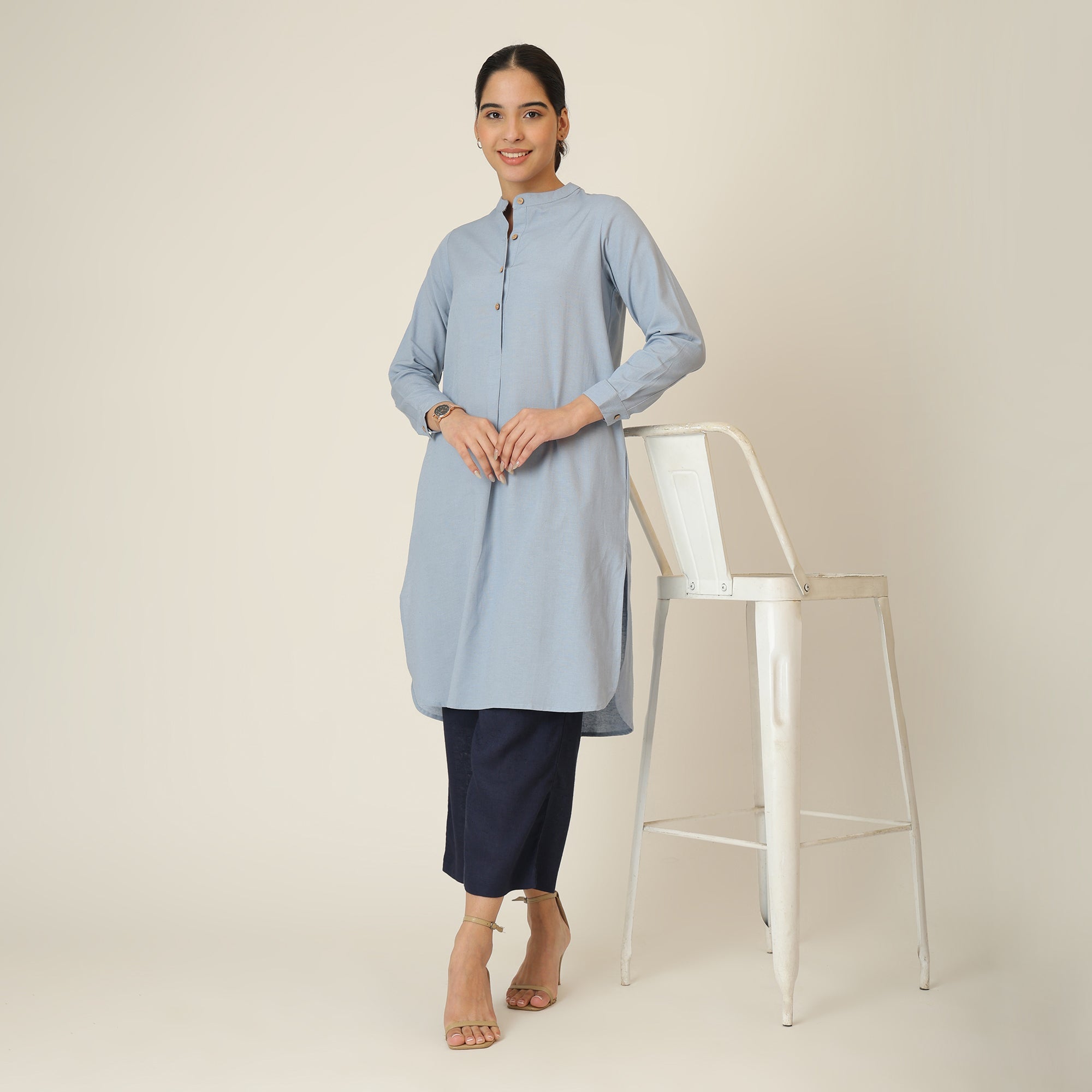 Pleated Tunic - Dusty Blue