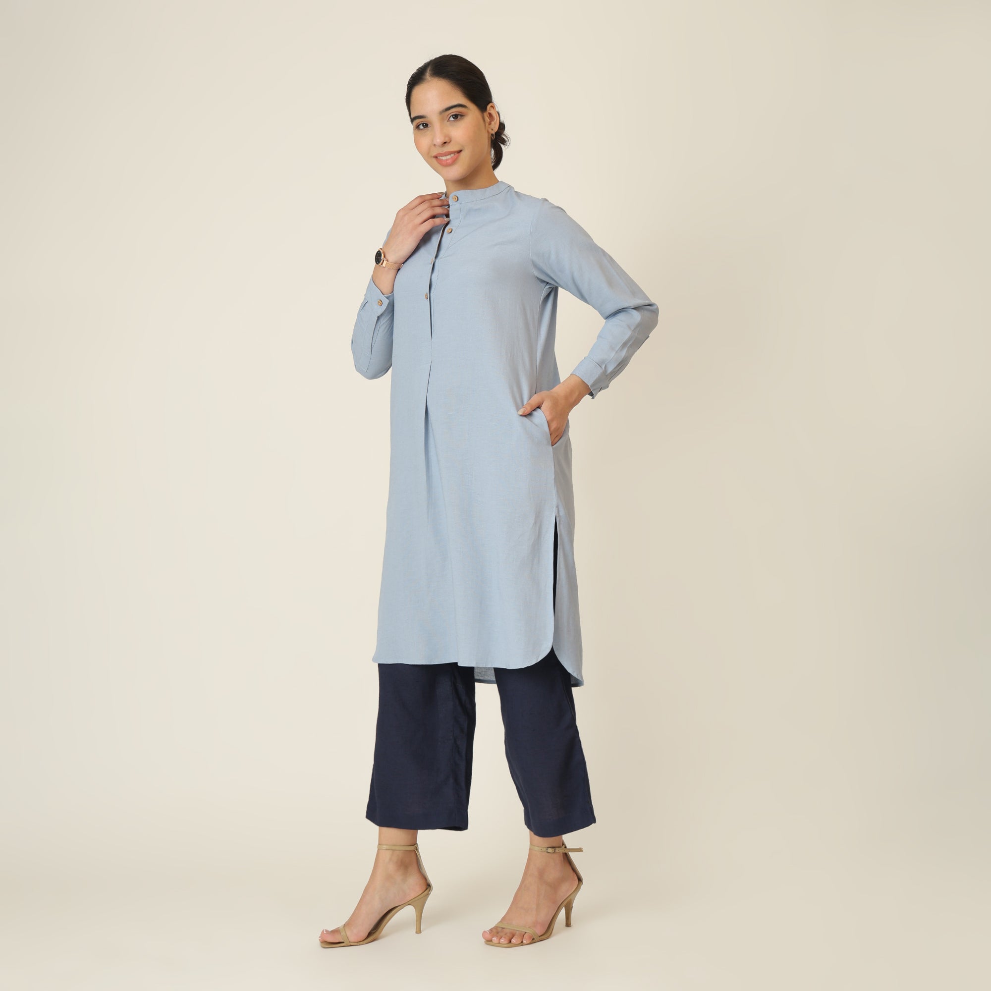 Pleated Tunic - Dusty Blue