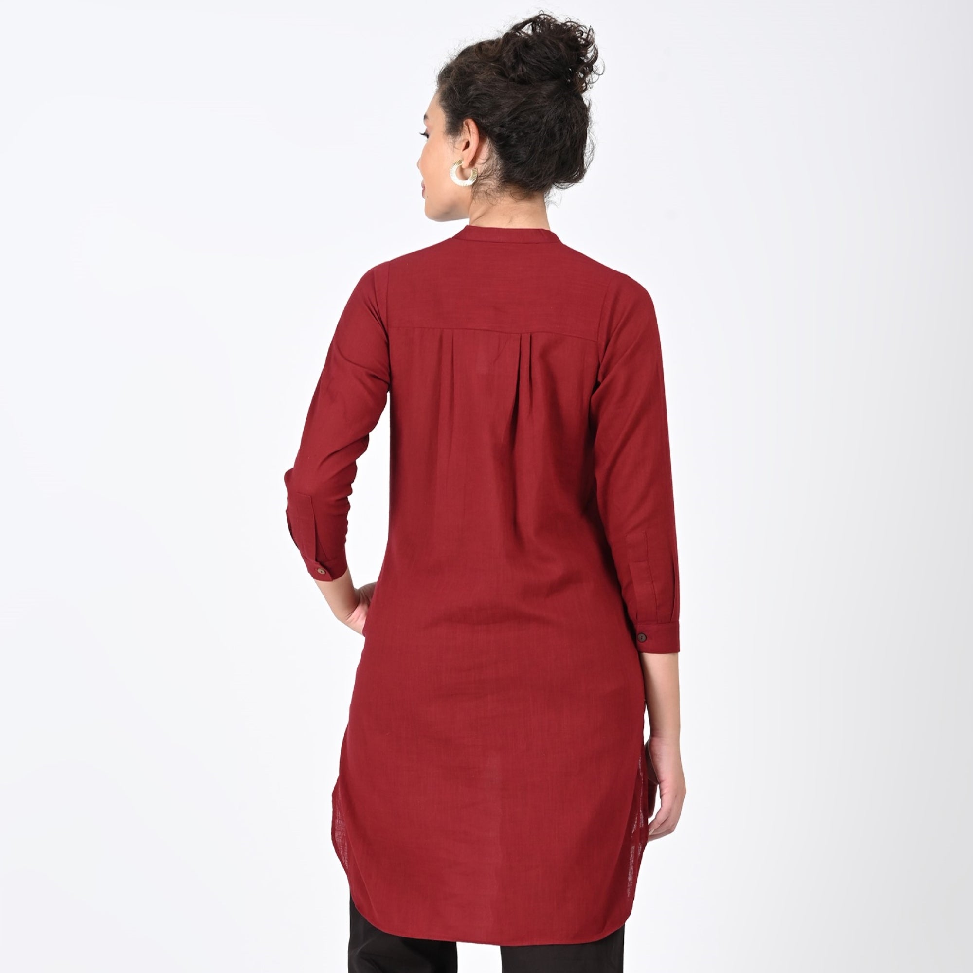 Pleated Tunic - Maroon Red