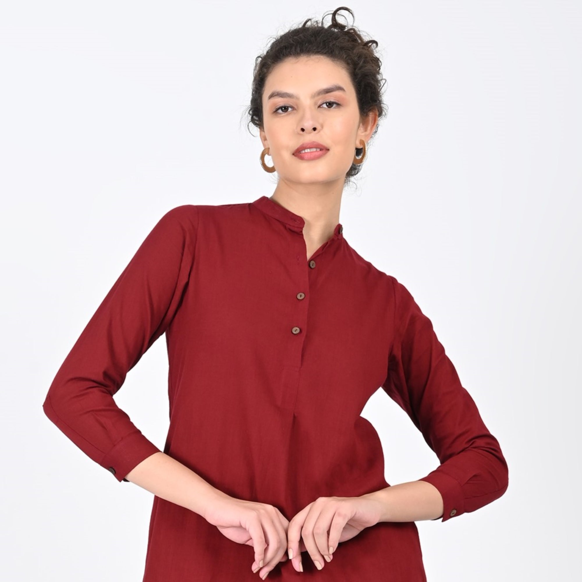 Pleated Tunic - Maroon Red