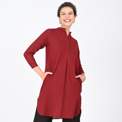 Pleated Tunic - Maroon Red