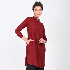 Pleated Tunic - Maroon Red