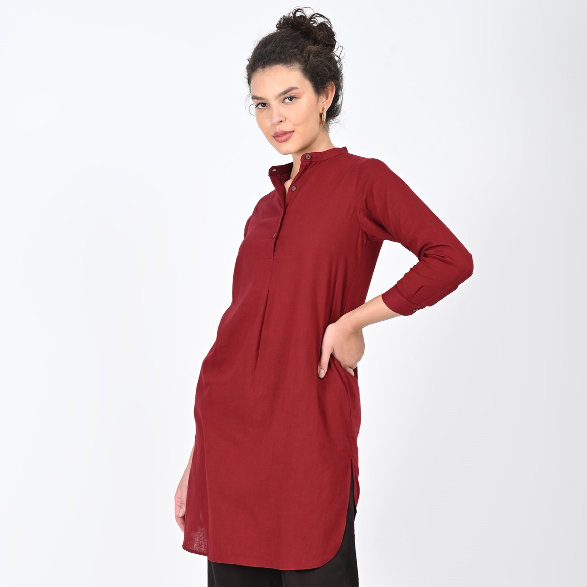 Pleated Tunic - Maroon Red