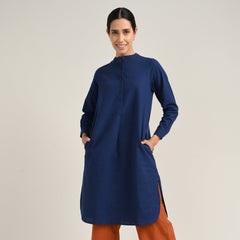 Sofia Set Of 2 - Pleated Tunic & Long-Leg Pants - Navy Blue & Autumn Rust