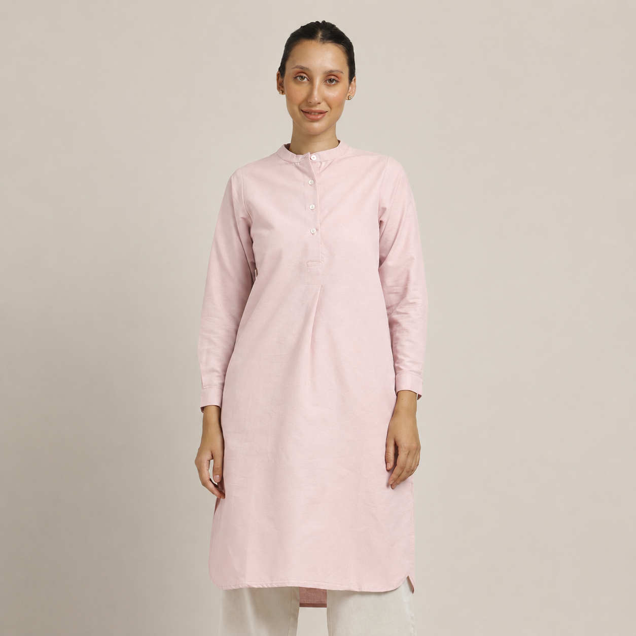 Sofia Set Of 2 - Pleated Tunic & Long-Leg Pants - Pastel Pink & Ecru