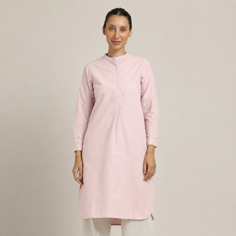 Sofia Set Of 2 - Pleated Tunic & Long-Leg Pants - Pastel Pink & Ecru