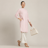 Sofia Set Of 2 - Pleated Tunic & Long-Leg Pants - Pastel Pink & Ecru