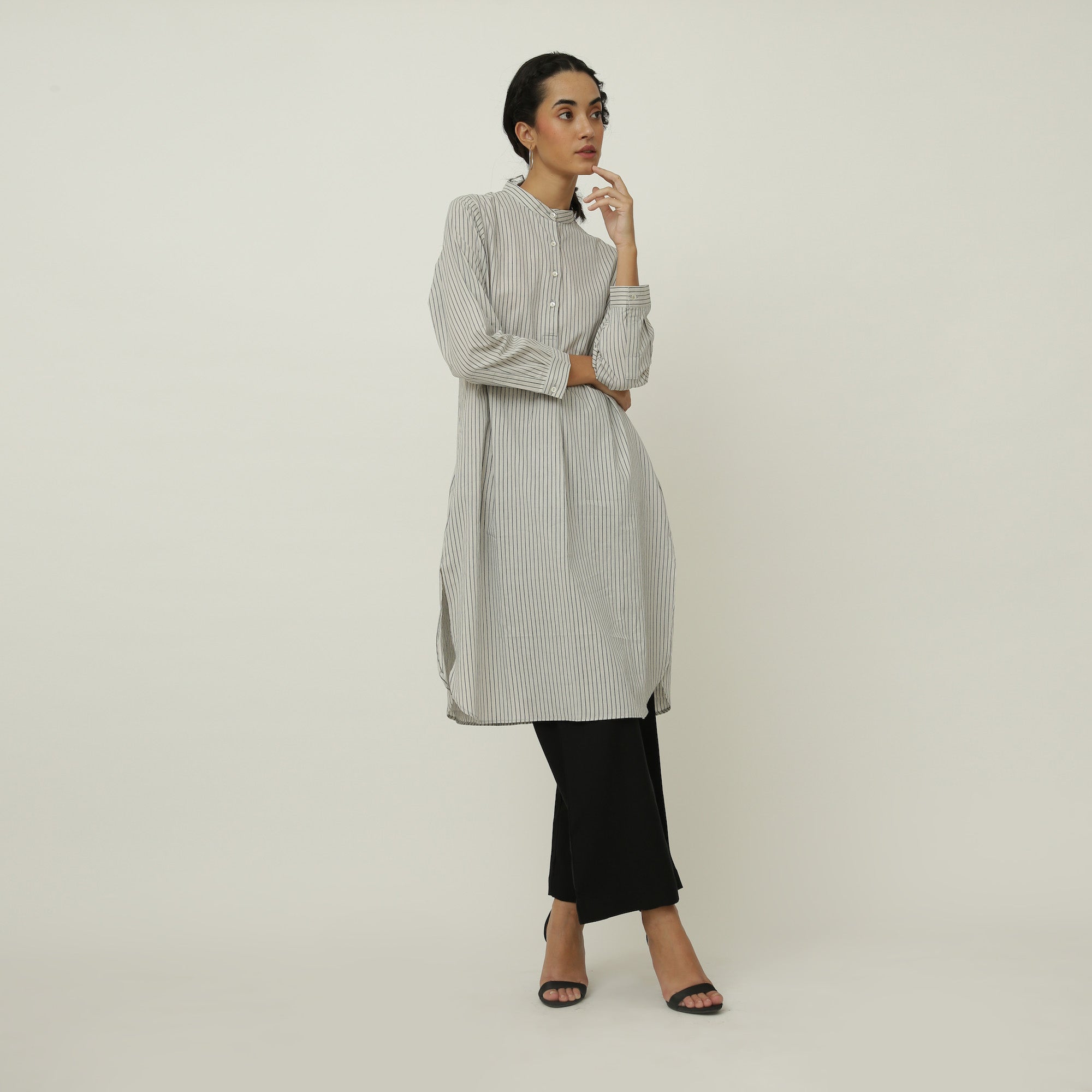 Pleated Tunic > White Stripe