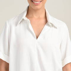 Betsy V-Neck Extended Collar Top - Ecru