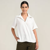 Betsy Set Of 2 - Extended Collar Top & Wide-Leg Cropped Chinos - Ecru & Olive Green