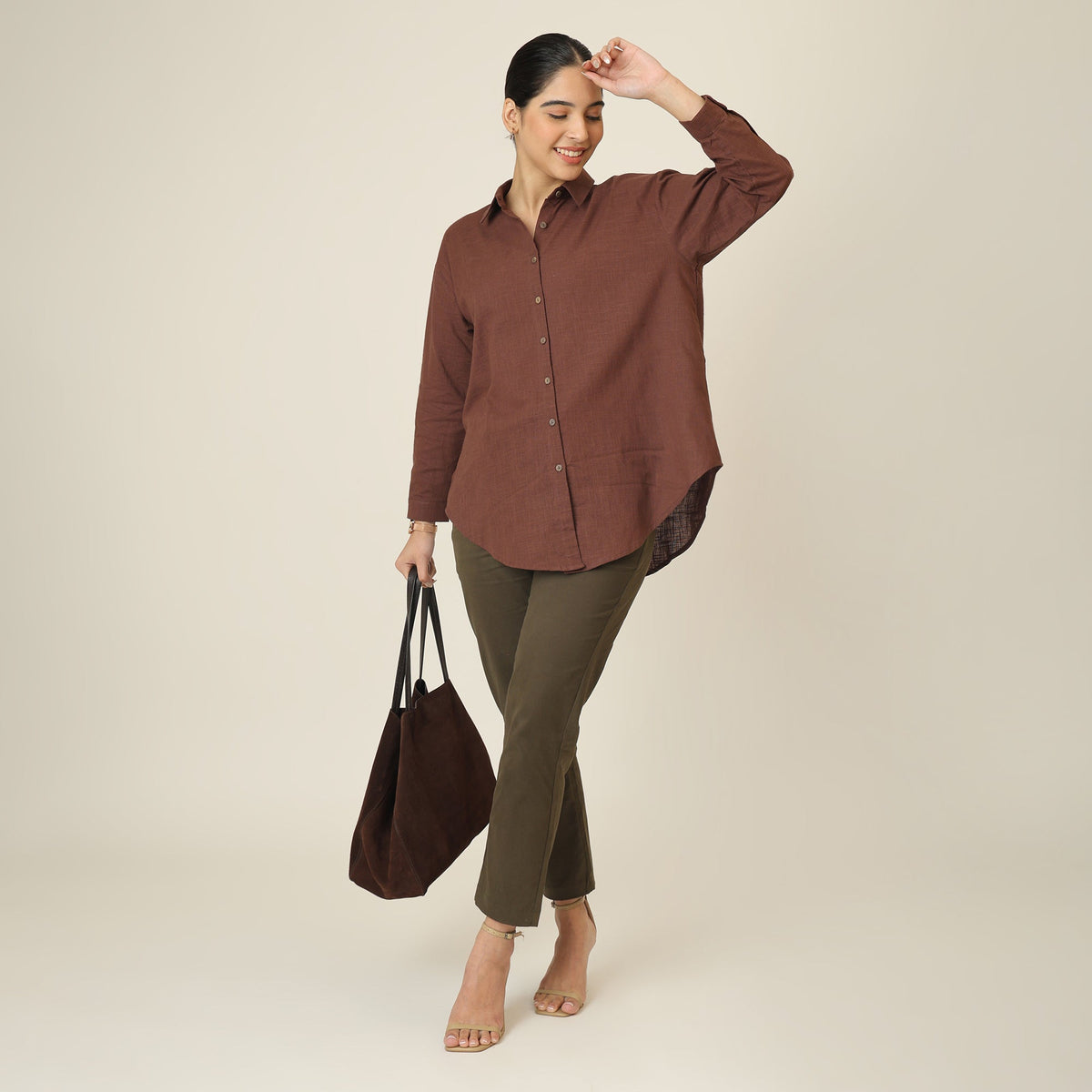 Oversized Shirt & Chinos - Coffee Brown & Olive