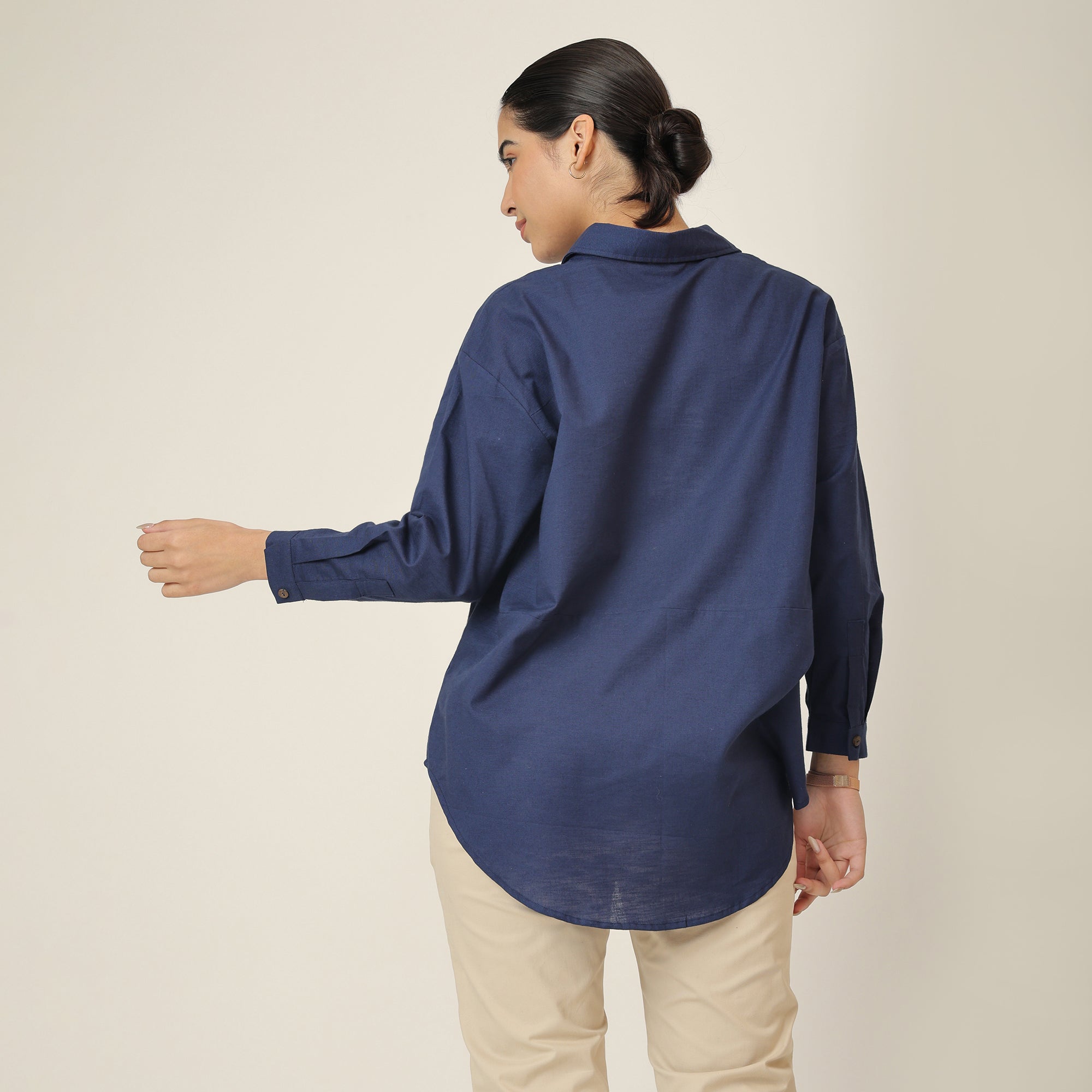 Oversized Shirt & Chinos - Navy Blue & Beige