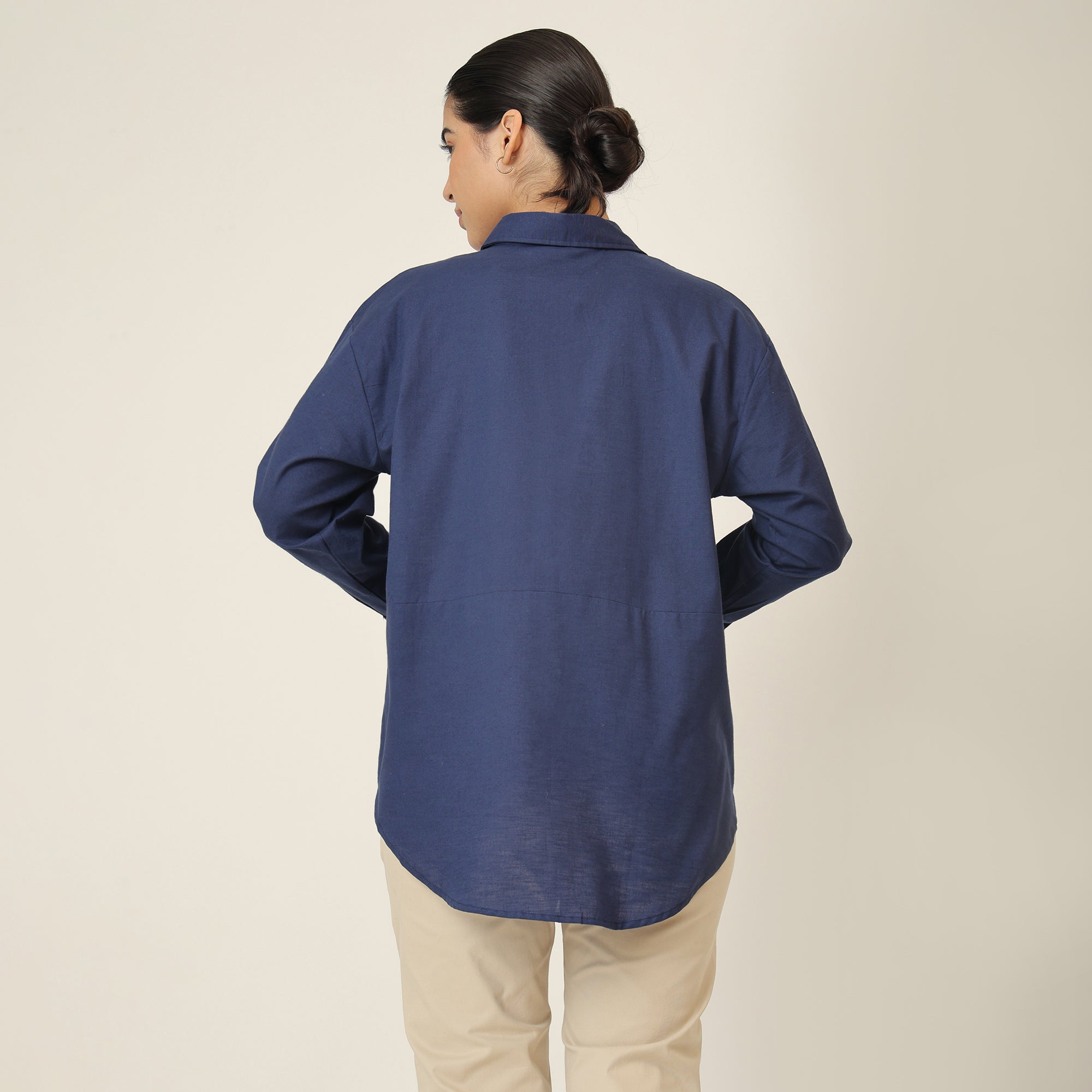 Oversized Shirt & Chinos - Navy Blue & Beige