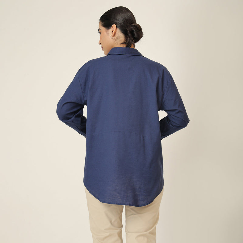 Oversized Shirt & Chinos - Navy Blue & Beige