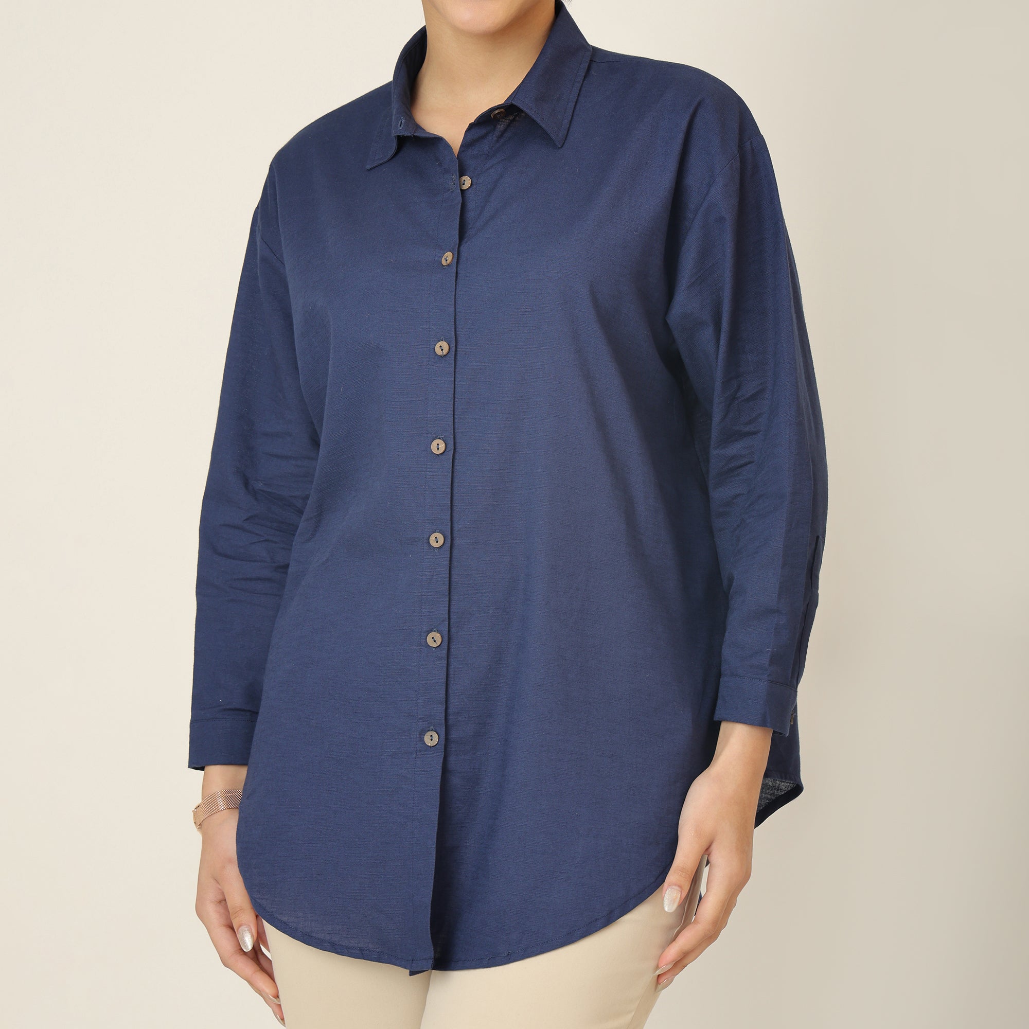 Oversized Shirt & Chinos - Navy Blue & Beige