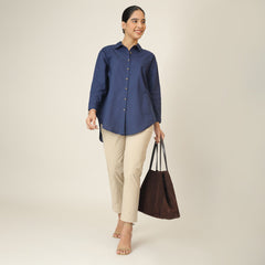 Oversized Shirt & Chinos - Navy Blue & Beige
