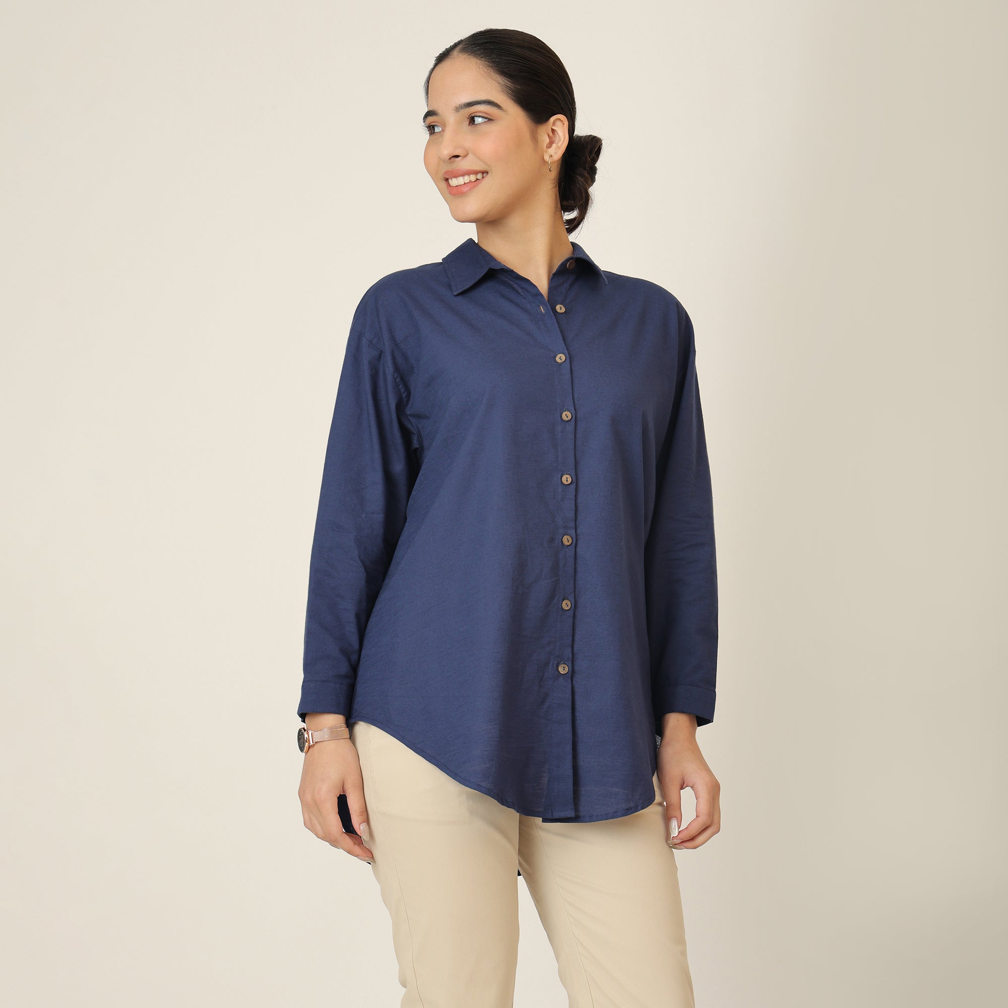 Oversized Shirt & Chinos - Navy Blue & Beige