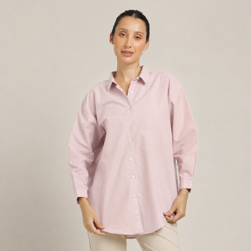 Oversized Shirt & Chinos - Pastel Pink & Beige