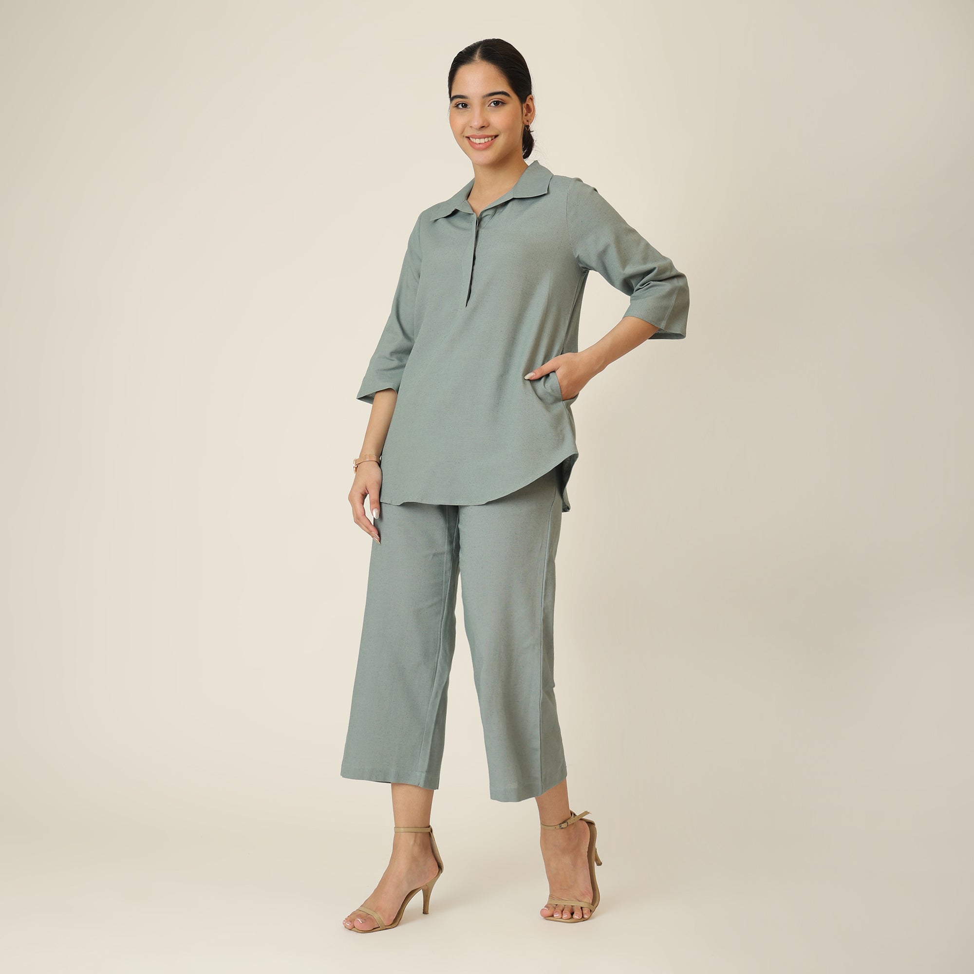 Skipper Collar Tunic Set of 2 - Tunic & Pants - Agave Green