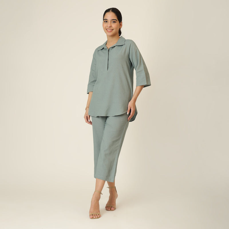 Skipper Collar Tunic Set of 2 - Tunic & Pants - Agave Green