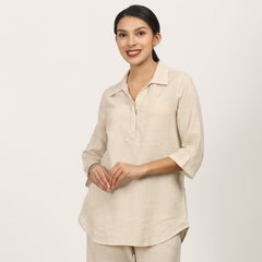 Skipper Collar Tunic Set of 2 - Tunic & Pants - Beige