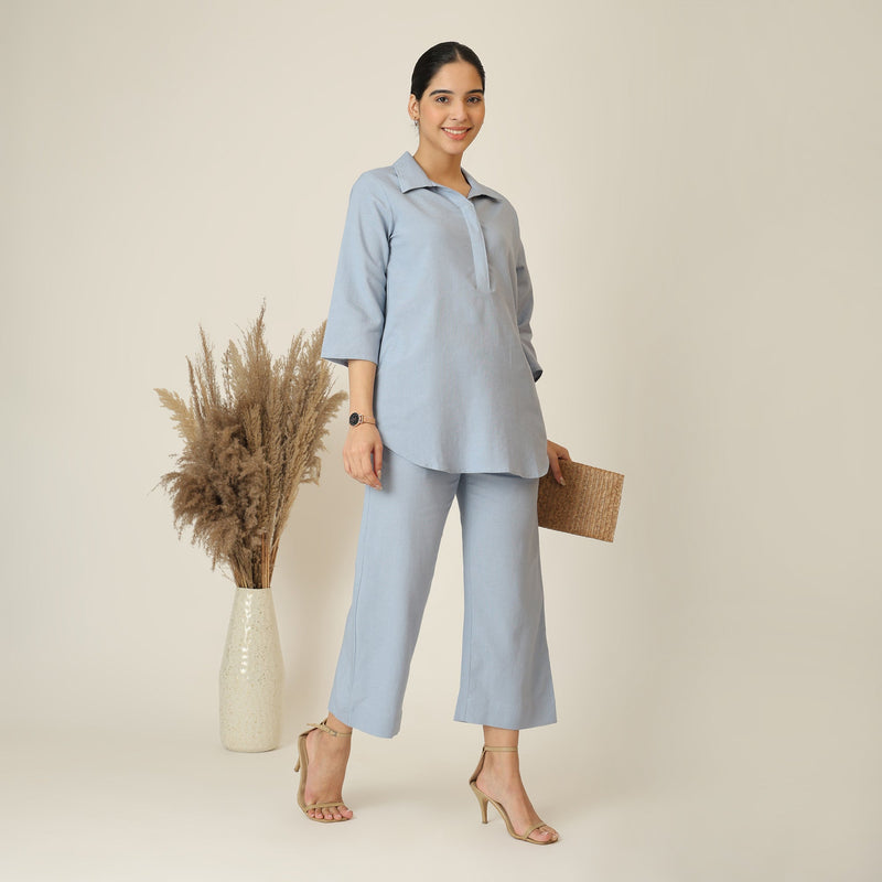 Skipper Collar Tunic Set of 2 - Tunic & Pants - Dusty Blue