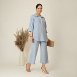 Skipper Collar Tunic Set of 2 - Tunic & Pants - Dusty Blue