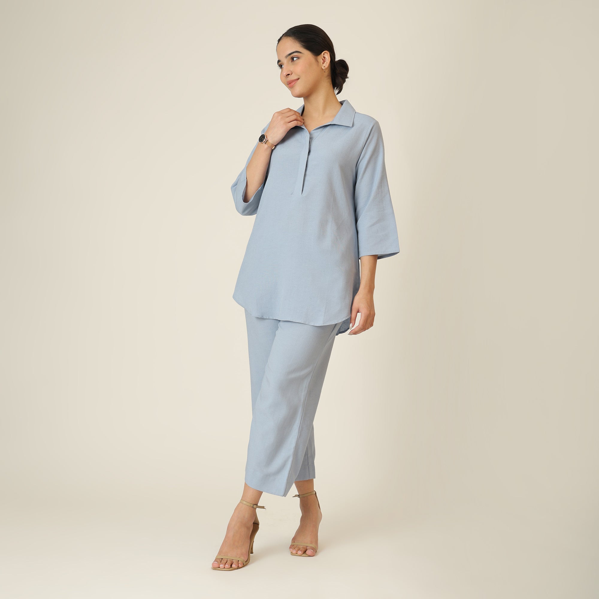 Skipper Collar Tunic Set of 2 - Tunic & Pants - Dusty Blue