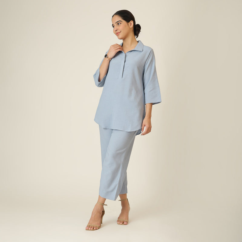 Skipper Collar Tunic Set of 2 - Tunic & Pants - Dusty Blue