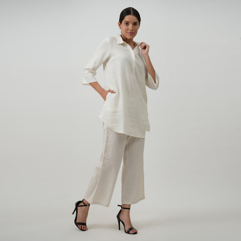 Skipper Collar Tunic Set of 2 - Tunic & Pants - Textured White