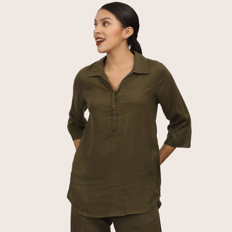 Skipper Collar Tunic Set Of 2 - Tunic & Pants - Olive