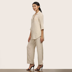 Skipper Collar Tunic Set of 2 - Tunic & Pants - Beige