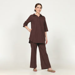 Skipper Collar Tunic Set Of 2 - Tunic & Pants - Coffee Brown