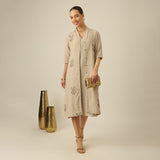 Dakota Set Of 2 - Long Shirt Overlay & Dress - Greige With Embroidery