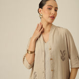 Dakota Set Of 2 - Long Shirt Overlay & Dress - Greige With Embroidery