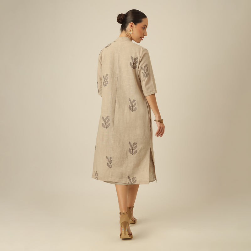Dakota Set Of 2 - Long Shirt Overlay & Dress - Greige With Embroidery