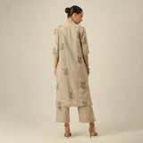 Dakota Long Shirt Overlay - Greige With Embroidery
