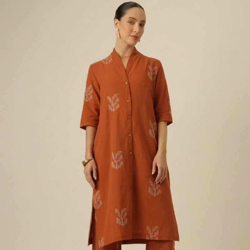 Dakota Long Shirt Overlay - Autumn Rust With Embroidery