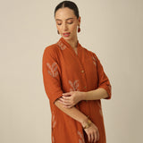 Dakota Long Shirt Overlay - Autumn Rust With Embroidery
