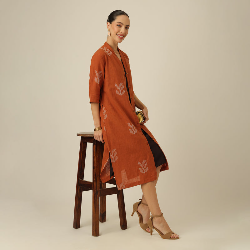Dakota Set Of 2 - Long Shirt Overlay & Dress - Autumn Rust & Coffee With Embroidery