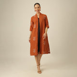 Dakota Set Of 2 - Long Shirt Overlay & Dress - Autumn Rust & Coffee With Embroidery