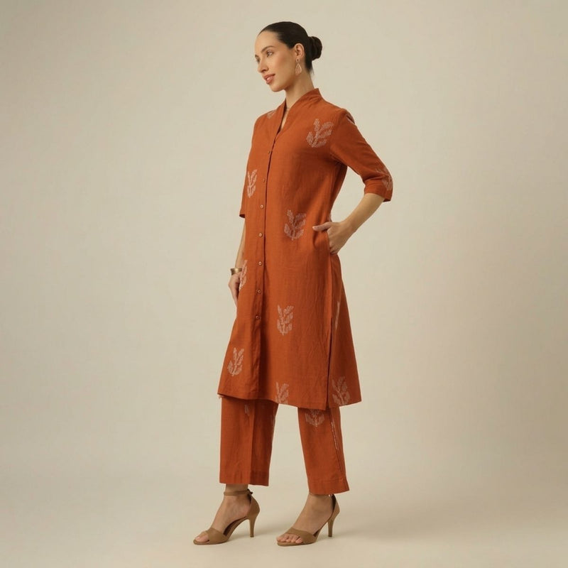 Dakota Long Shirt Overlay - Autumn Rust With Embroidery