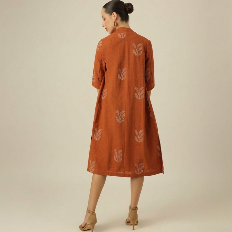 Dakota Long Shirt Overlay - Autumn Rust With Embroidery